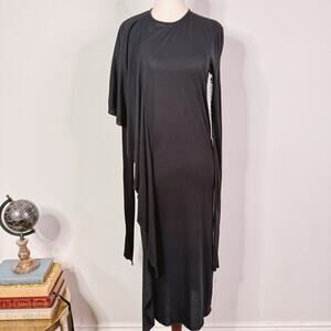 Rick Owens Lilies Black Drape Calf-Length Dress IT 40 US 4 NWT Goth Minimalist